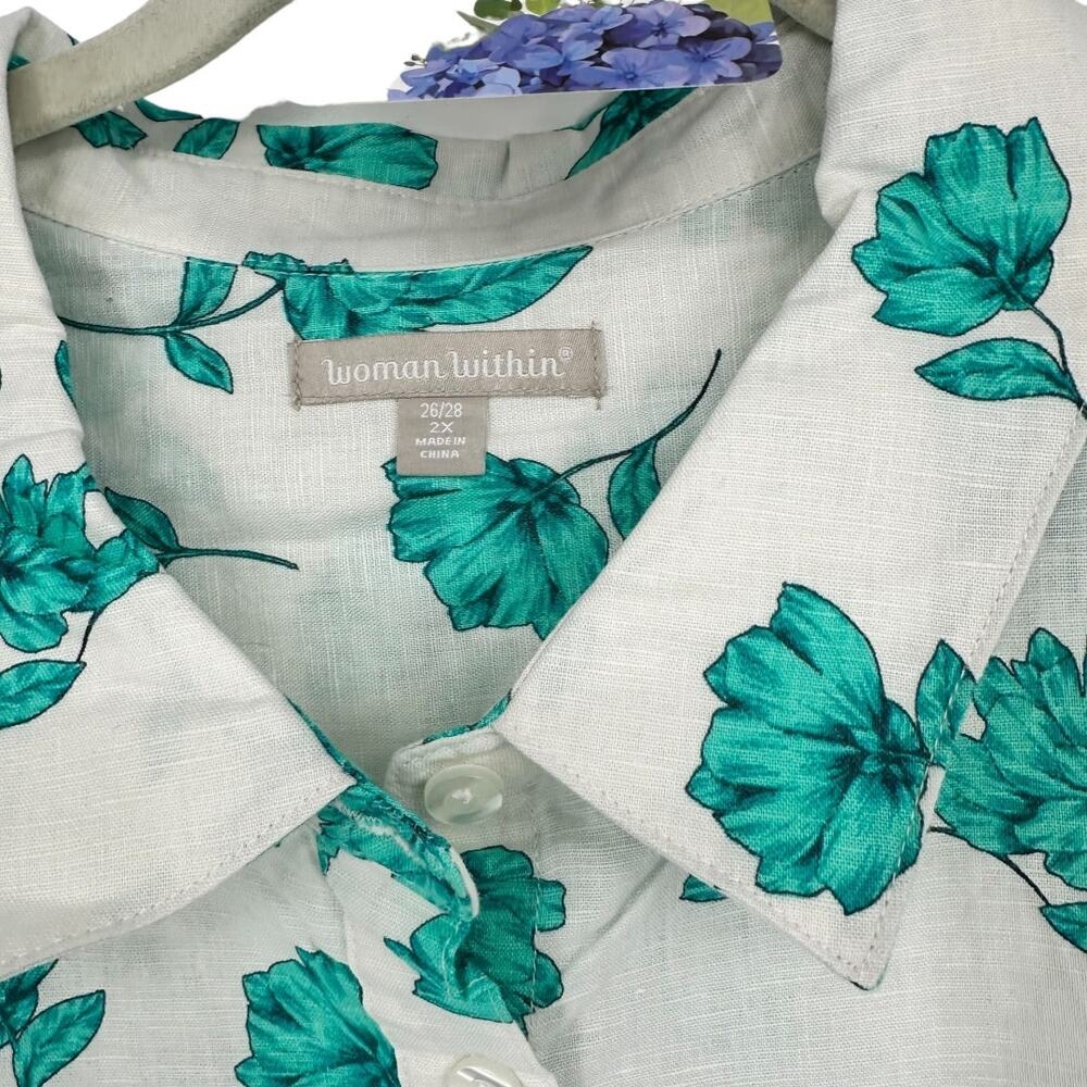Woman Within White With Green Floral Design Top Size 26/28 - Picture 3 of 4